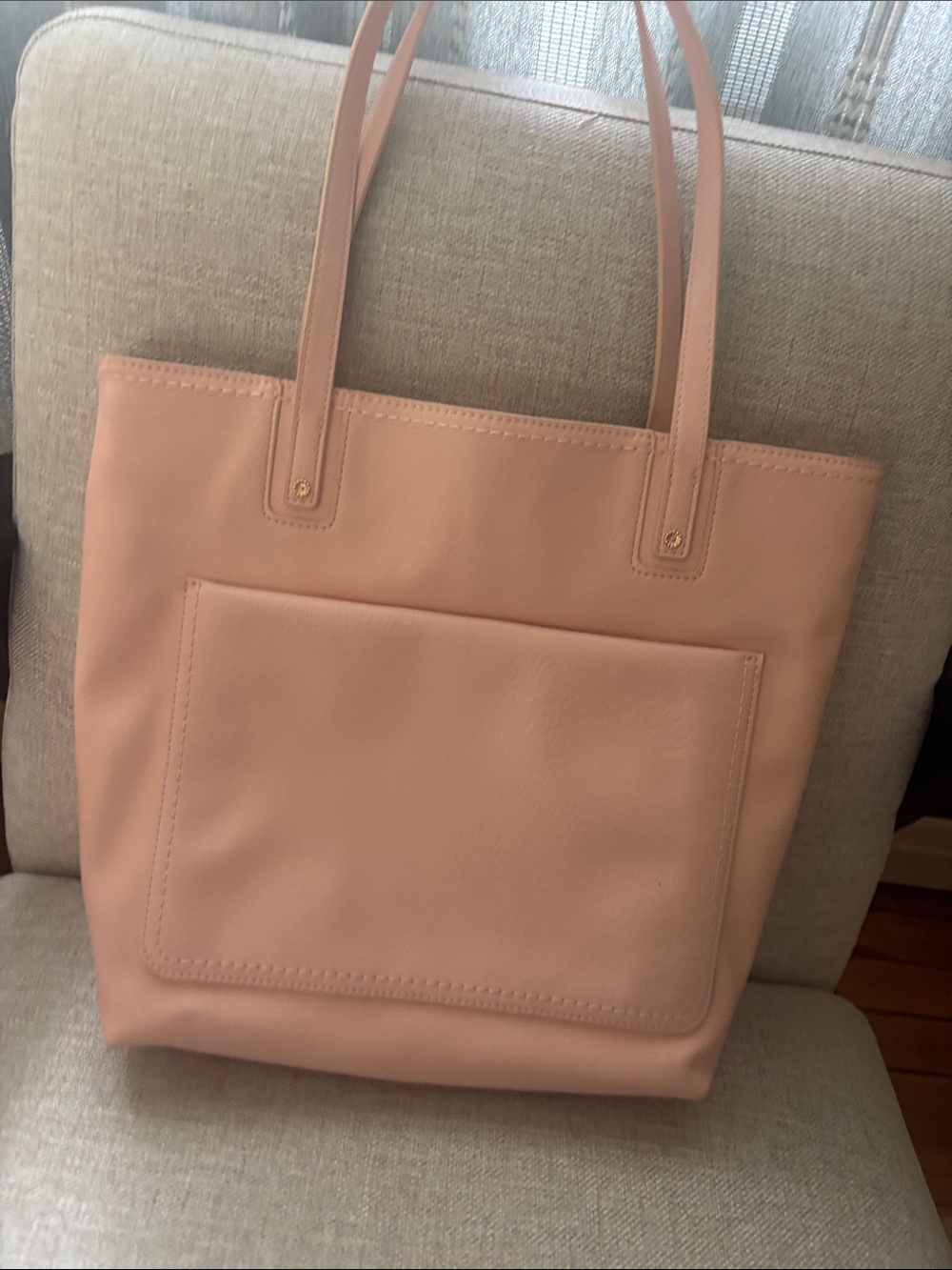Soft Peach Pink Tote with Front Pocket